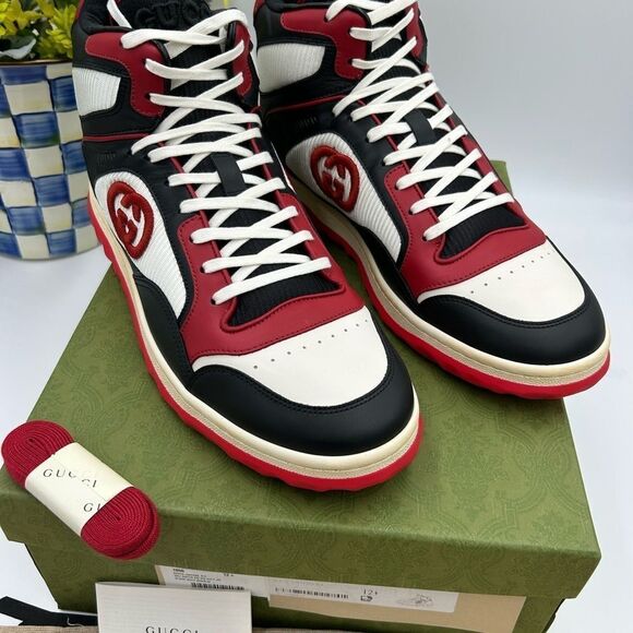 Men’s Gucci Mac 80 leather high top sneaker size 12.5 made in Italy - Picture 2 of 12